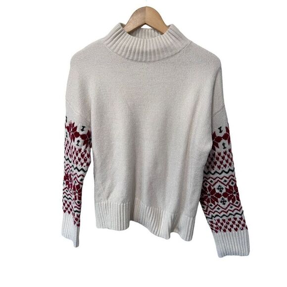 Christian Siriano White Christmas Argyle turtle Neck Ribbed Cuff Sweater Size L - Picture 2 of 13